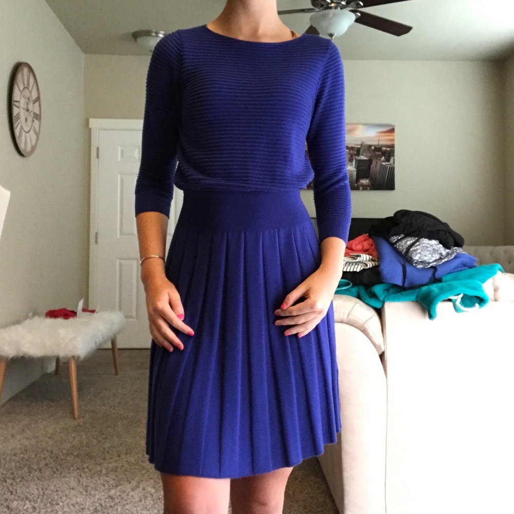 Blue fit and flare sweater dress!